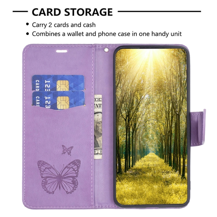 For Xiaomi Poco M6 Pro 4G Two Butterflies Embossing Leather Phone Case(Purple) - Xiaomi Cases by buy2fix | Online Shopping UK | buy2fix