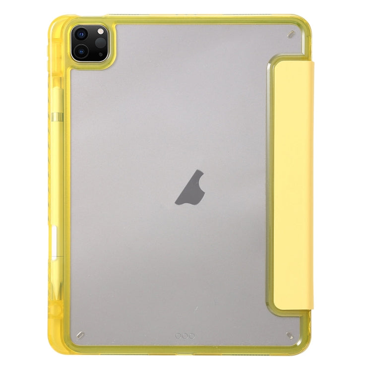 For iPad Pro 11 2024 Clear Acrylic 3-Fold Leather Tablet Case(Yellow) - iPad Pro 11 2024 Cases by buy2fix | Online Shopping UK | buy2fix