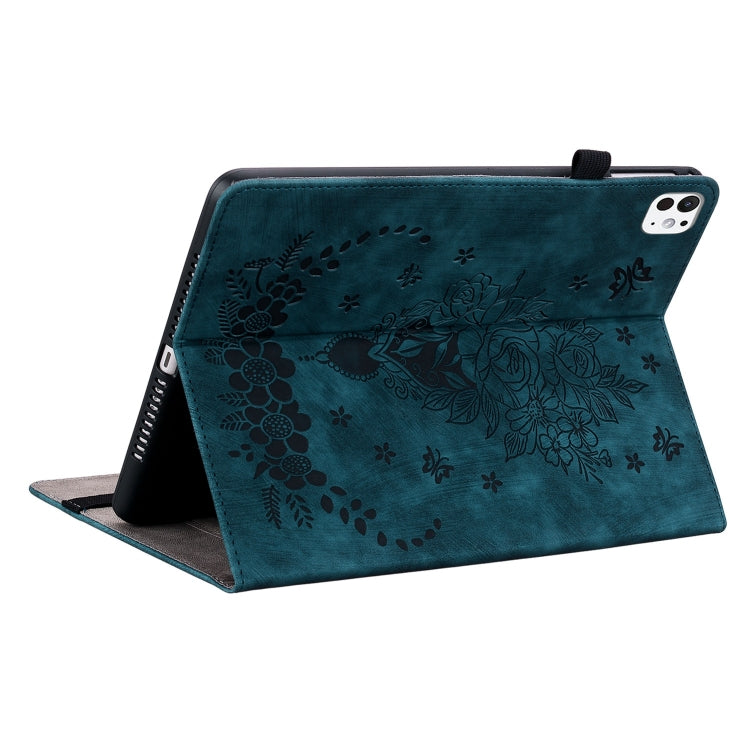 For iPad Pro 11 2024 Butterfly Rose Embossed Leather Smart Tablet Case(Dark Blue) - iPad Pro 11 2024 Cases by buy2fix | Online Shopping UK | buy2fix