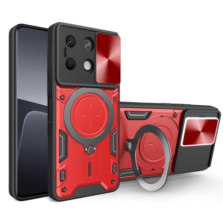 For Xiaomi Redmi Note 13 5G CD Texture Sliding Camshield Magnetic Holder Phone Case(Red) - Note 13 Cases by buy2fix | Online Shopping UK | buy2fix