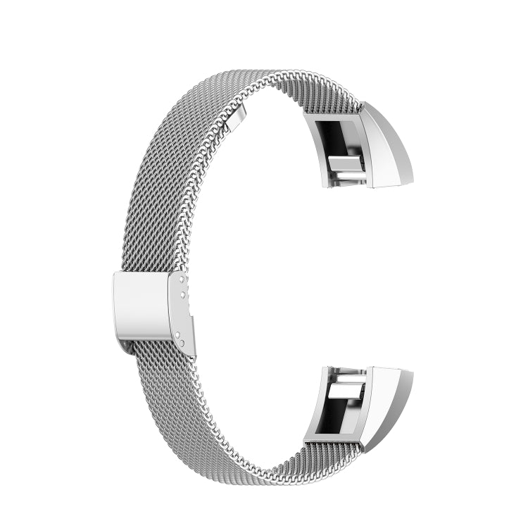 For Fitbit Alta / Alta HR / ACE Watch Button Mesh Metal Replacement Strap Watchband, Size:L(Silver) - Watch Bands by buy2fix | Online Shopping UK | buy2fix