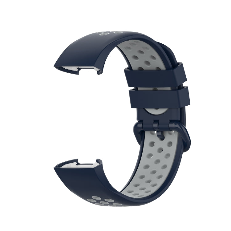 For Fitbit Charge 4 / Charge 3 / Charge 3 SE Watch Button Two Colors Silicone Replacement Strap Watchband(Midnight Blue Grey) - Watch Bands by buy2fix | Online Shopping UK | buy2fix