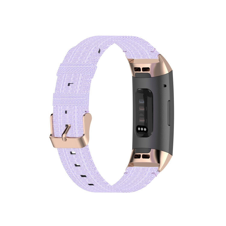 For Fitbit Charge 4 / Charge 3 / Charge 3 SE Stainless Steel Head Grain Nylon Denim Replacement Strap Watchband(Light Purple) - Watch Bands by buy2fix | Online Shopping UK | buy2fix
