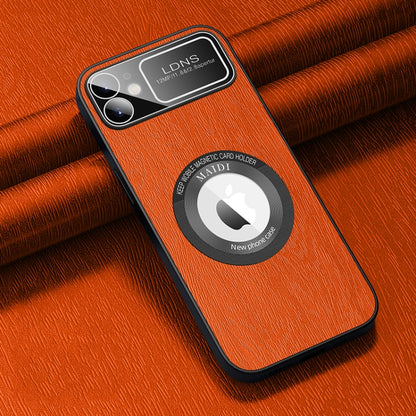 For iPhone 12 MagSafe Magnetic Tree Texture PU Phone Case(Orange) - iPhone 12 / 12 Pro Cases by buy2fix | Online Shopping UK | buy2fix