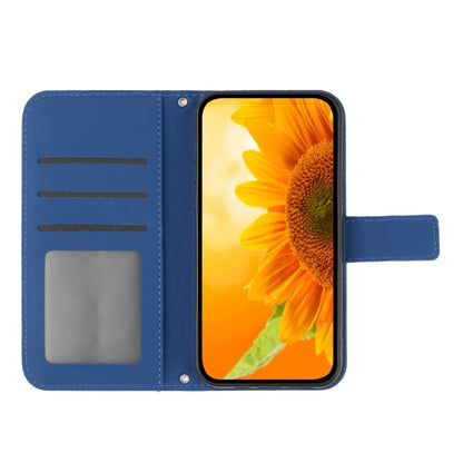 For iPhone SE 2024 Skin Feel Sun Flower Embossed Flip Leather Phone Case with Lanyard(Dark Blue) - More iPhone Cases by buy2fix | Online Shopping UK | buy2fix