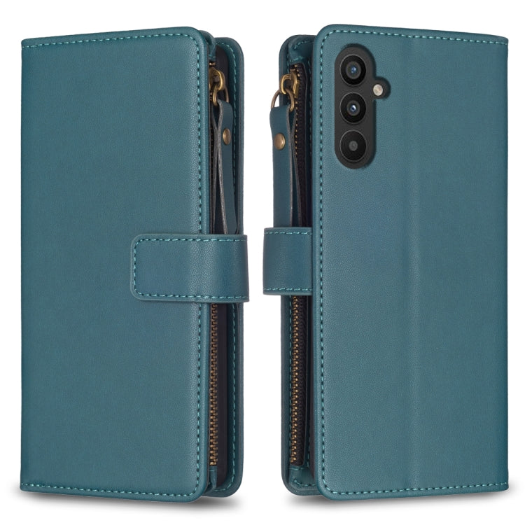 For Samsung Galaxy A24 4G 9 Card Slots Zipper Wallet Leather Flip Phone Case(Green) - Galaxy Phone Cases by buy2fix | Online Shopping UK | buy2fix