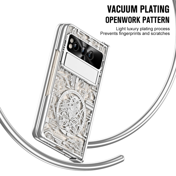 For Google Pixel Fold Mechanical Legend Integrated Electroplating All-inclusive Phone Case with Pen Slot(Silver) - Google Cases by buy2fix | Online Shopping UK | buy2fix