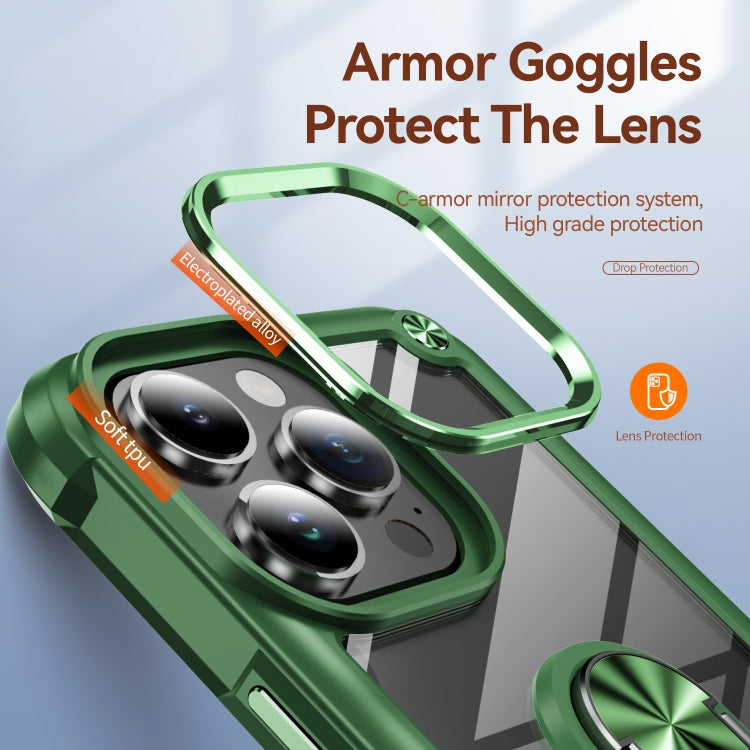 For iPhone 16 Pro TPU + PC Lens Protection Phone Case with Ring Holder(Green) - iPhone 16 Pro Cases by buy2fix | Online Shopping UK | buy2fix