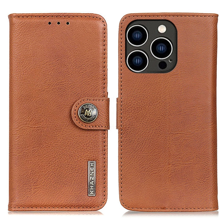 For iPhone 16 Pro KHAZNEH Cowhide Texture Horizontal Flip Leather Phone Case(Brown) - iPhone 16 Pro Cases by buy2fix | Online Shopping UK | buy2fix