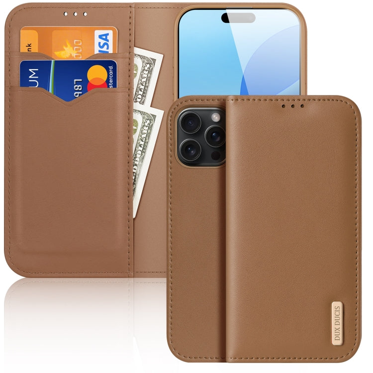 For iPhone 16 Pro DUX DUCIS Hivo Series Cowhide + PU + TPU Flip Phone Case(Brown) - iPhone 16 Pro Cases by DUX DUCIS | Online Shopping UK | buy2fix