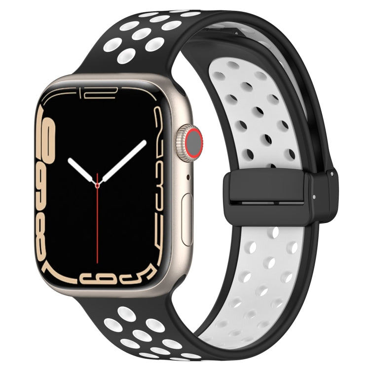 For Apple Watch 38mm Magnetic Buckle Silicone Watch Band(Black White) - Watch Bands by buy2fix | Online Shopping UK | buy2fix