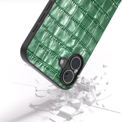 For iPhone 16 ABEEL Crocodile Texture Genuine Leather Phone Case(Green) - iPhone 16 Cases by buy2fix | Online Shopping UK | buy2fix