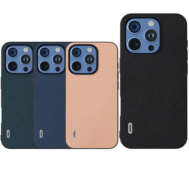 For iPhone 16 Pro Max ABEEL Genuine Leather + PC Litchi Texture Phone Case(Blue) - iPhone 16 Pro Max Cases by buy2fix | Online Shopping UK | buy2fix