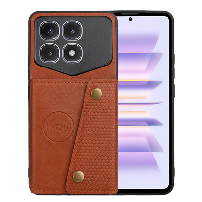 For Xiaomi Redmi K70 Ultra Double Buckle Card Slots Magnetic Phone Case(Brown) - Xiaomi Cases by buy2fix | Online Shopping UK | buy2fix