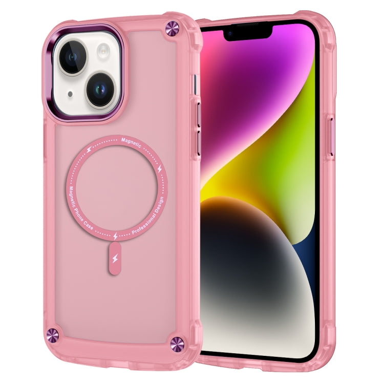 For iPhone 14 Skin Feel TPU + PC MagSafe Magnetic Phone Case(Transparent Pink) - iPhone 14 Cases by buy2fix | Online Shopping UK | buy2fix