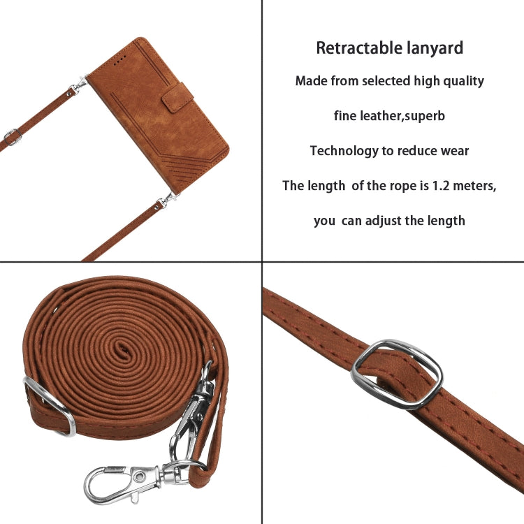 For Xiaomi Redmi K70E Skin Feel Stripe Pattern Leather Phone Case with Long Lanyard(Brown) - K70E Cases by buy2fix | Online Shopping UK | buy2fix