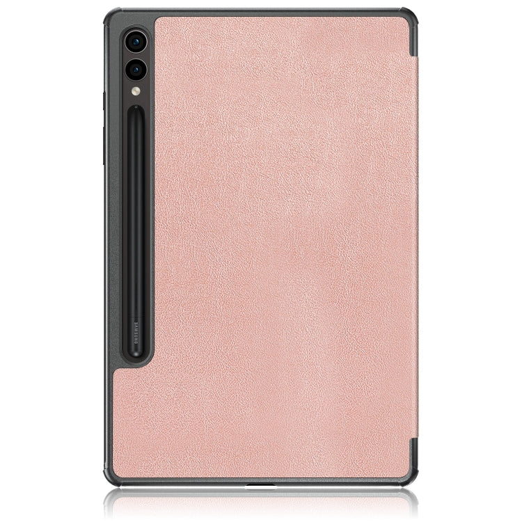 For Samsung Galaxy Tab S9+ Custer Pure Color 3-Fold Holder Smart Leather Tablet Case(Rose Gold) - Galaxy Tab S9+ Cases by buy2fix | Online Shopping UK | buy2fix