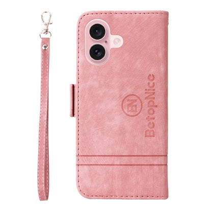 For iPhone 16 BETOPNICE Dual-side Buckle Leather Phone Case(Pink) - iPhone 16 Cases by BETOPNICE | Online Shopping UK | buy2fix