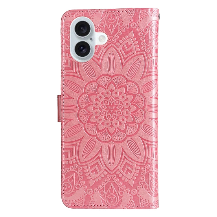 For iPhone 16 Plus Embossed Sunflower Leather Phone Case(Pink) - iPhone 16 Plus Cases by buy2fix | Online Shopping UK | buy2fix