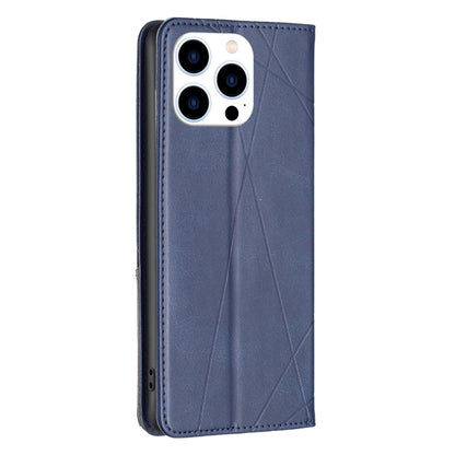 For iPhone 16 Pro Rhombus Texture Magnetic Leather Phone Case(Blue) - iPhone 16 Pro Cases by buy2fix | Online Shopping UK | buy2fix