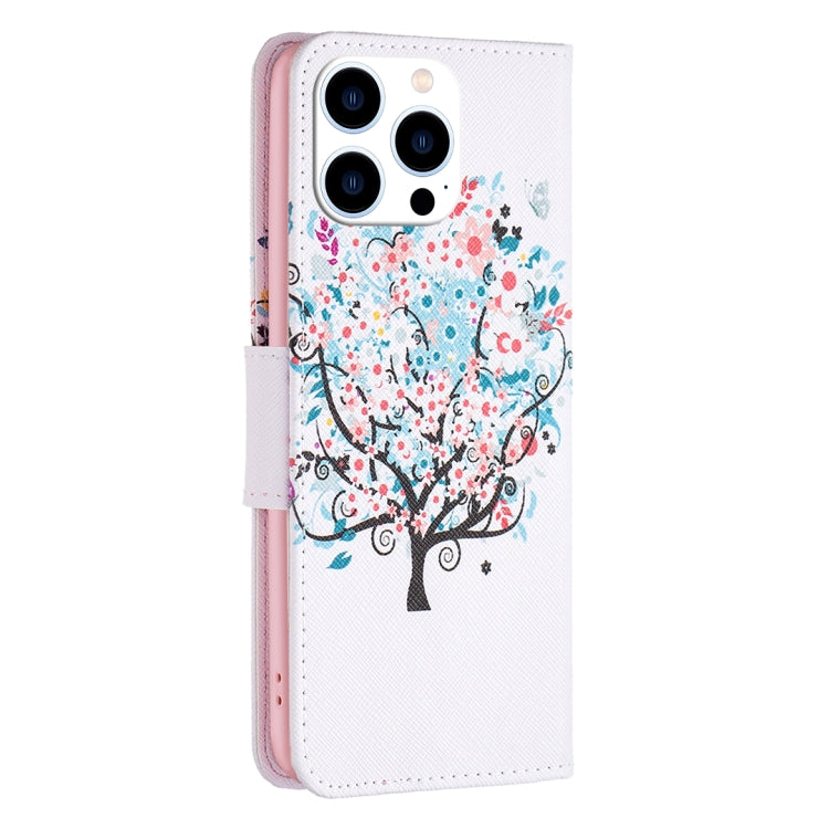 For iPhone 16 Pro Colored Drawing Pattern Leather Phone Case(Tree) - iPhone 16 Pro Cases by buy2fix | Online Shopping UK | buy2fix