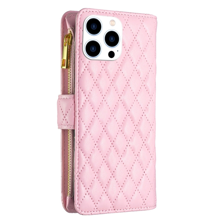 For iPhone 16 Pro Max Diamond Lattice Zipper Wallet Leather Flip Phone Case(Pink) - iPhone 16 Pro Max Cases by buy2fix | Online Shopping UK | buy2fix