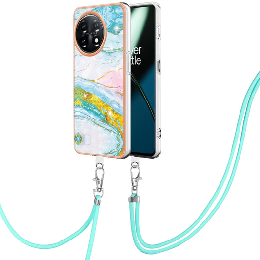 For OnePlus 11 Electroplating Marble Dual-side IMD Phone Case with Lanyard(Green 004) - OnePlus Cases by buy2fix | Online Shopping UK | buy2fix