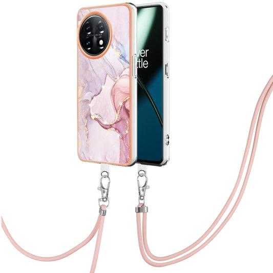 For OnePlus 11 Electroplating Marble Dual-side IMD Phone Case with Lanyard(Rose Gold 005) - OnePlus Cases by buy2fix | Online Shopping UK | buy2fix