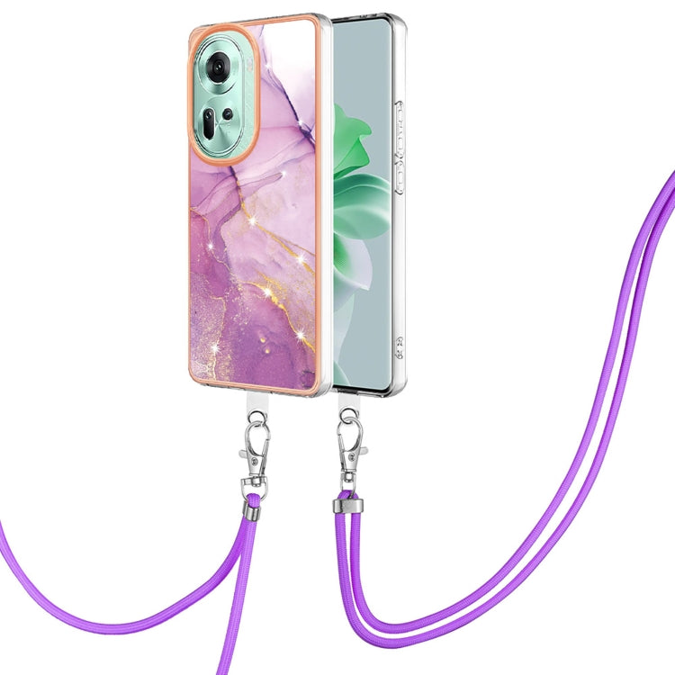 For OPPO Reno11 5G Global Electroplating Marble Dual-side IMD Phone Case with Lanyard(Purple 001) - Reno11 Cases by buy2fix | Online Shopping UK | buy2fix