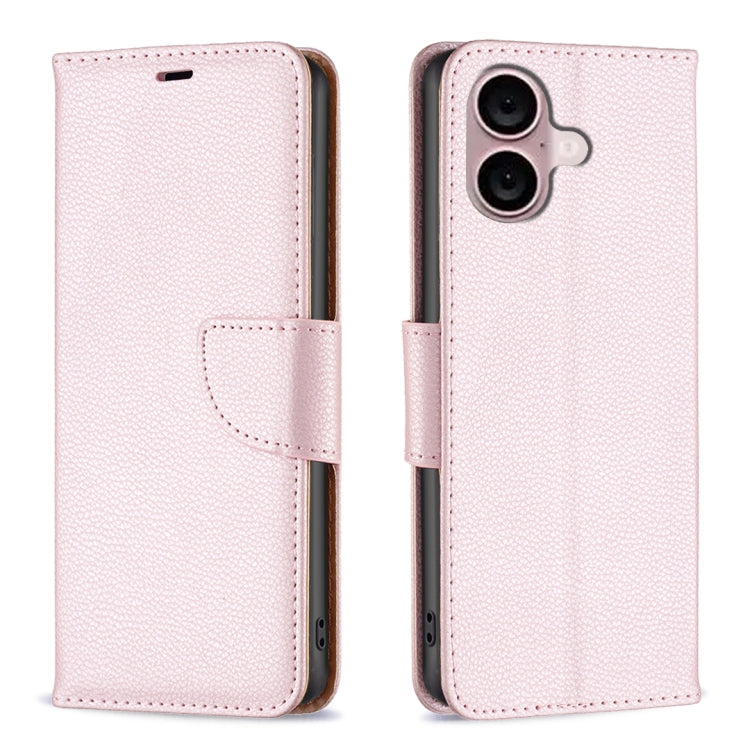 For iPhone 16 Litchi Texture Pure Color Flip Leather Phone Case(Rose Gold) - iPhone 16 Cases by buy2fix | Online Shopping UK | buy2fix