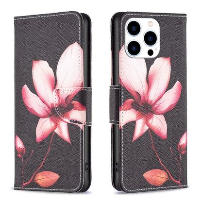 For iPhone 16 Pro Max Colored Drawing Pattern Flip Leather Phone Case(Lotus) - iPhone 16 Pro Max Cases by buy2fix | Online Shopping UK | buy2fix