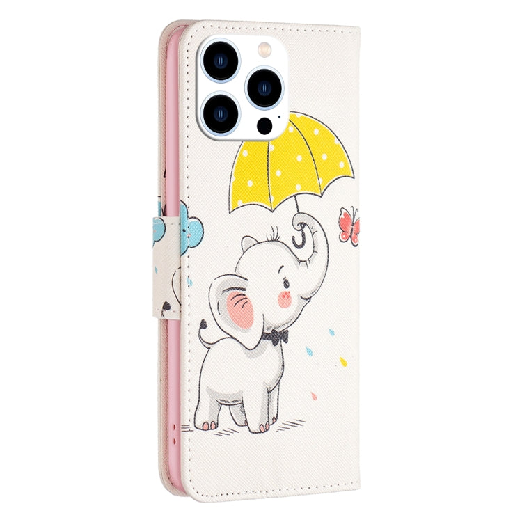 For iPhone 16 Pro Colored Drawing Pattern Flip Leather Phone Case(Umbrella Elephant) - iPhone 16 Pro Cases by buy2fix | Online Shopping UK | buy2fix