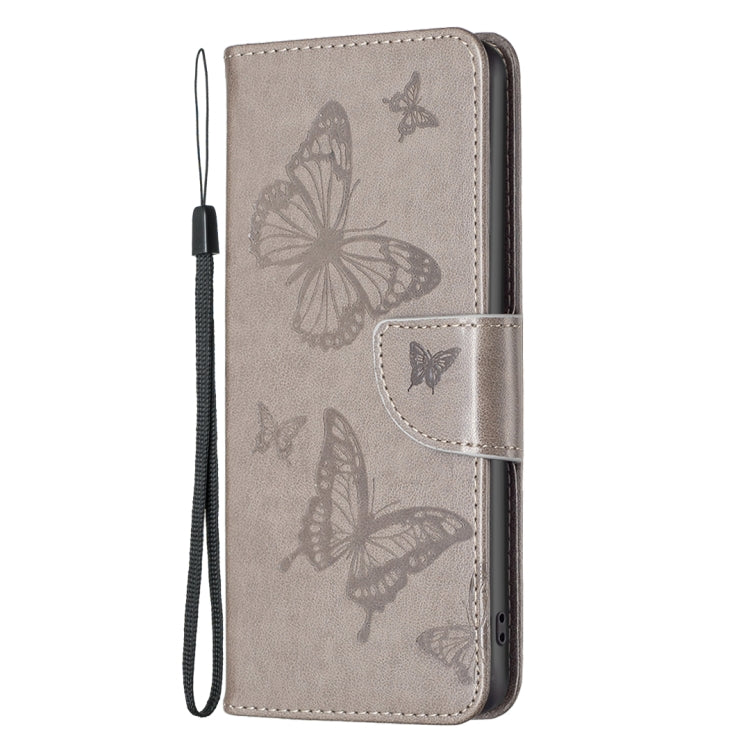 For iPhone 16 Pro Max Embossing Two Butterflies Pattern Leather Phone Case(Grey) - iPhone 16 Pro Max Cases by buy2fix | Online Shopping UK | buy2fix