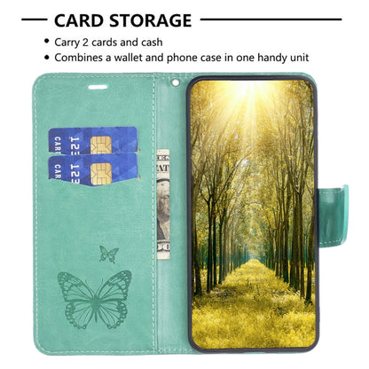 For iPhone 16 Pro Embossing Two Butterflies Pattern Leather Phone Case(Green) - iPhone 16 Pro Cases by buy2fix | Online Shopping UK | buy2fix