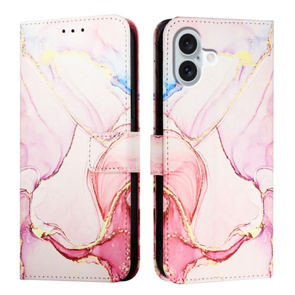 For iPhone 16 Plus PT003 Marble Pattern Flip Leather Phone Case(Rose Gold LS005) - iPhone 16 Plus Cases by buy2fix | Online Shopping UK | buy2fix