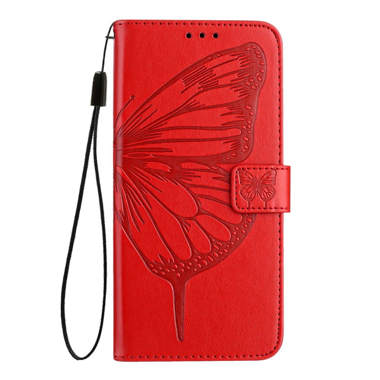 For iPhone 16 Plus Embossed Butterfly Leather Phone Case(Red) - iPhone 16 Plus Cases by buy2fix | Online Shopping UK | buy2fix