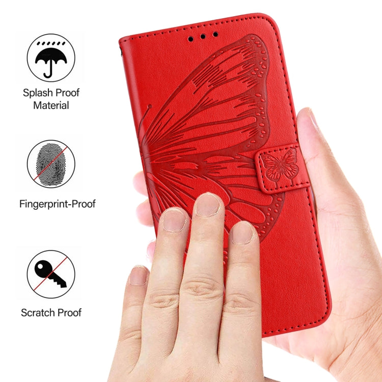 For iPhone 16 Embossed Butterfly Leather Phone Case(Red) - iPhone 16 Cases by buy2fix | Online Shopping UK | buy2fix