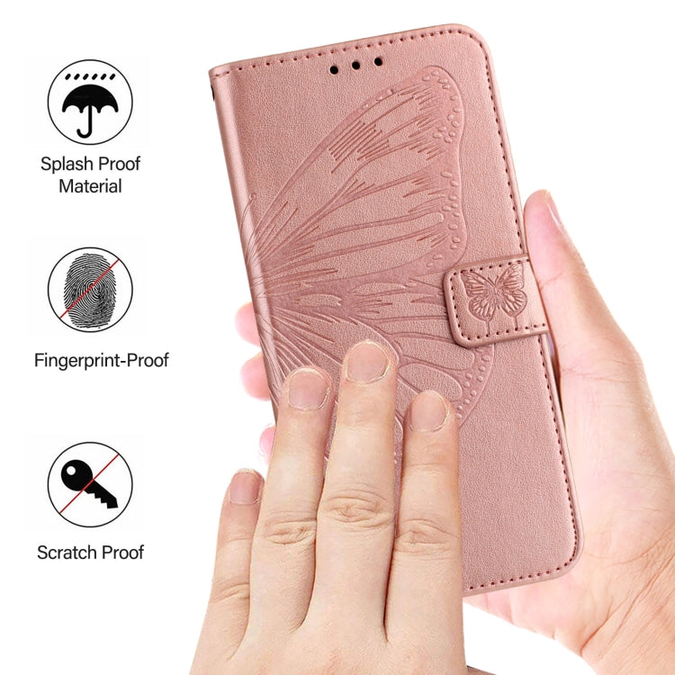 For iPhone 16 Embossed Butterfly Leather Phone Case(Rose Gold) - iPhone 16 Cases by buy2fix | Online Shopping UK | buy2fix