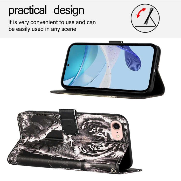 For iPhone SE 2024 Colored Drawing Pattern Plain Weave Leather Phone Case(Black And White Tiger) - More iPhone Cases by buy2fix | Online Shopping UK | buy2fix