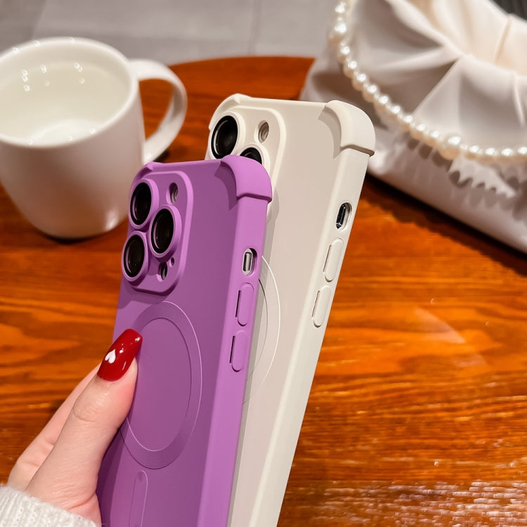 For iPhone 14 Pro Four-corner Shockproof Skin Feel MagSafe Magnetic Phone Case(Purple) - iPhone 14 Pro Cases by buy2fix | Online Shopping UK | buy2fix