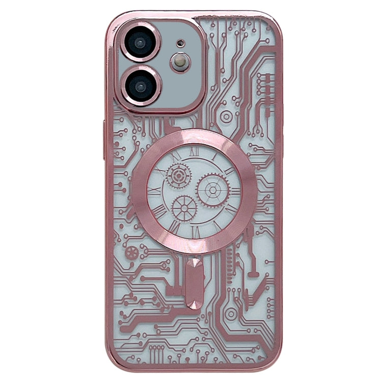 For iPhone 12 Electroplated Circuit Board Pattern MagSafe Phone Case(Pink) - iPhone 12 / 12 Pro Cases by buy2fix | Online Shopping UK | buy2fix