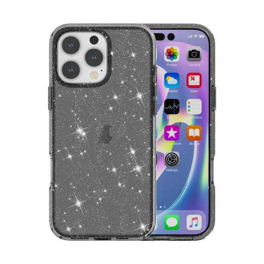 For iPhone 16 Pro Shockproof Terminator Glitter Powder Phone Case(Black) - iPhone 16 Pro Cases by buy2fix | Online Shopping UK | buy2fix