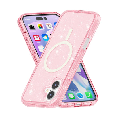 For iPhone 16 Terminator Style Glitter Powder MagSafe Magnetic Phone Case(Pink) - iPhone 16 Cases by buy2fix | Online Shopping UK | buy2fix