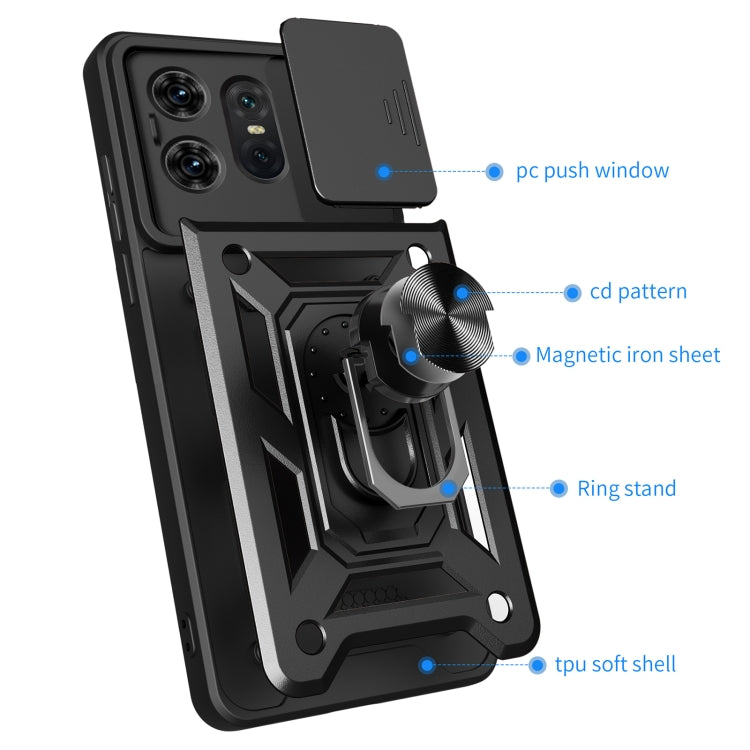 For Motorola Edge 50 Pro Global Sliding Camera Cover Design TPU Hybrid PC Phone Case(Black) - Motorola Cases by buy2fix | Online Shopping UK | buy2fix