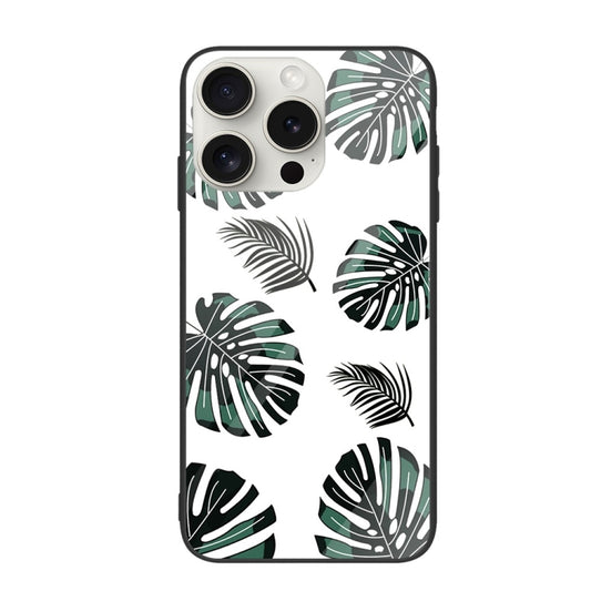 For iPhone 16 Pro Max Colorful Painted Glass Phone Case(Banana Leaf) - iPhone 16 Pro Max Cases by buy2fix | Online Shopping UK | buy2fix