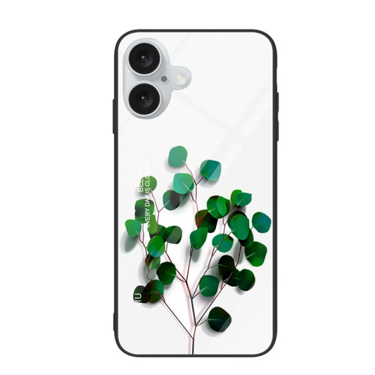 For iPhone 16 Colorful Painted Glass Phone Case(Sapling) - iPhone 16 Cases by buy2fix | Online Shopping UK | buy2fix