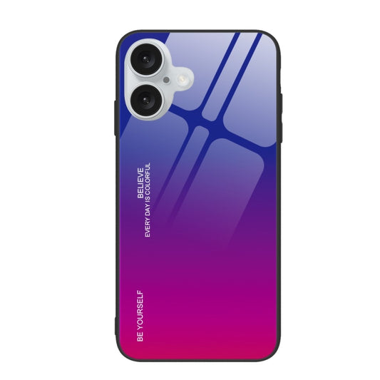 For iPhone 16 Gradient Color Glass Phone Case(Purple Red) - iPhone 16 Cases by buy2fix | Online Shopping UK | buy2fix