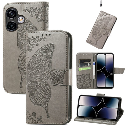 For Ulefone Note 16 Pro Butterfly Love Flower Embossed Leather Phone Case(Grey) - Ulefone Cases by buy2fix | Online Shopping UK | buy2fix