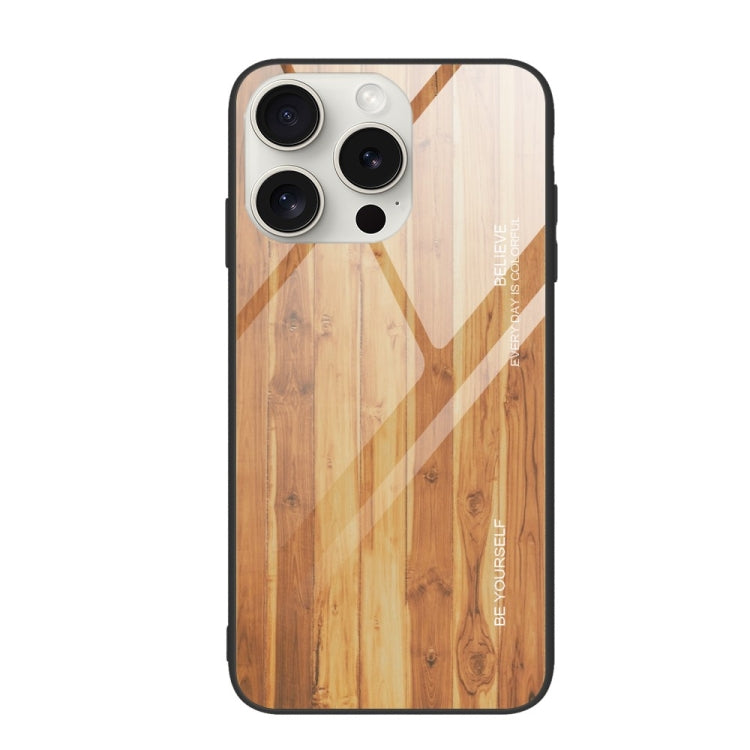 For iPhone 16 Pro Wood Grain Glass Phone Case(Yellow) - iPhone 16 Pro Cases by buy2fix | Online Shopping UK | buy2fix