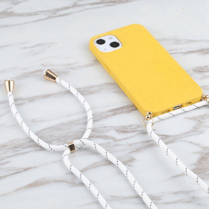 For iPhone 16 Plus Wheat Straw TPU Shockproof Phone Case with Neck Lanyard(Yellow) - iPhone 16 Plus Cases by buy2fix | Online Shopping UK | buy2fix